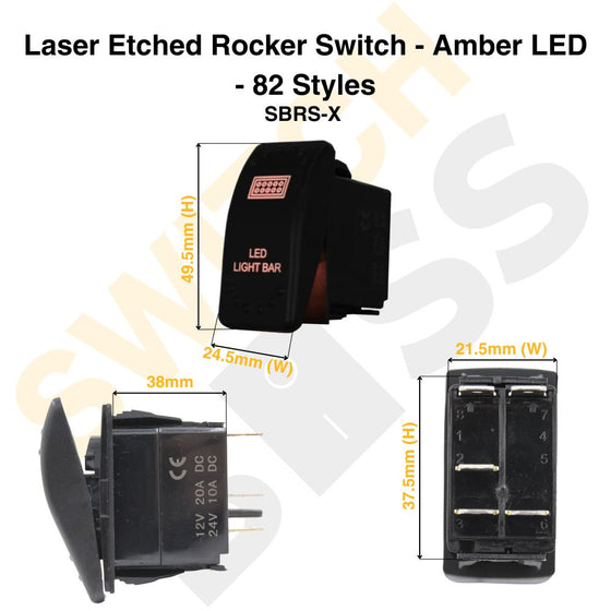 Laser Etched Rocker Switch - Amber LED - 88 Styles