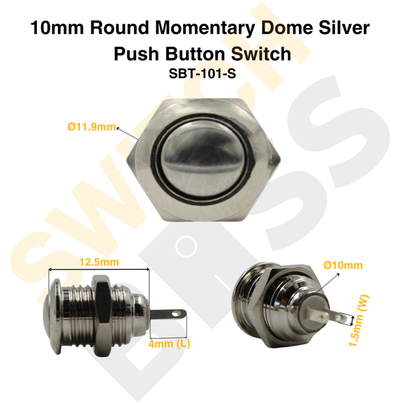 10mm Round Momentary Dome Silver Push Button Switch