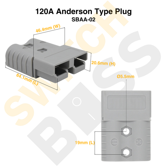 120A Anderson Type Plug - Grey