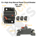 12 V High Amp Manual Reset Circuit Breaker | 30A - 60A-12