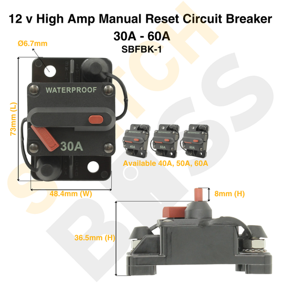 12 V High Amp Manual Reset Circuit Breaker | 30A - 60A