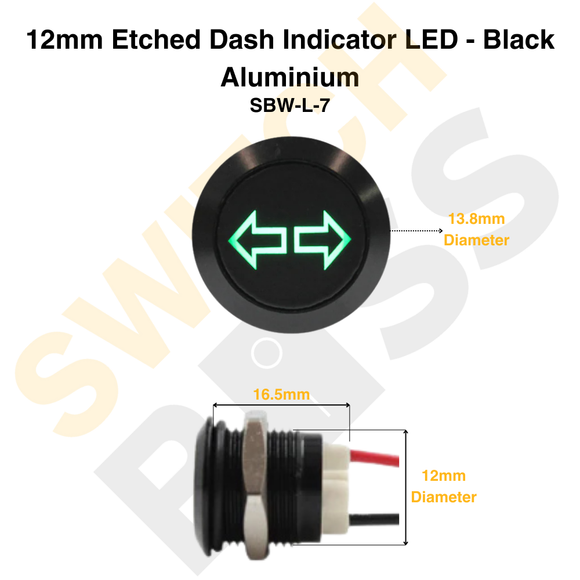 12mm Etched Dash Indicator LED - Black Aluminium