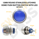 12mm Round Stainless/Latching Dome Push Button Switch with LED-16