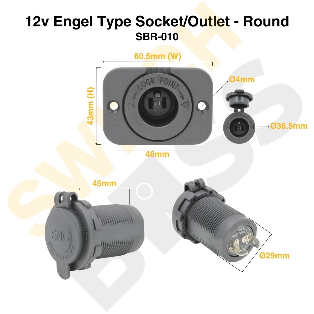 Sizing Guide 12v Engel Type Socket/Outlet - Round