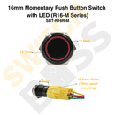 16mm Momentary Push Button Switch with LED (R16-M Series)-24