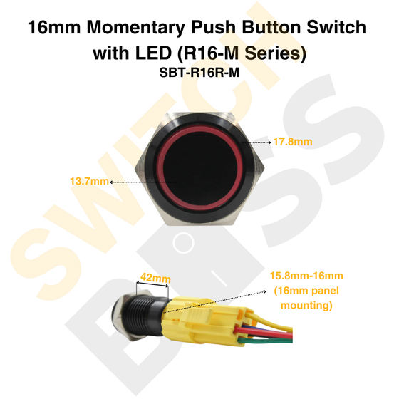 16mm Momentary Push Button Switch with LED (R16-M Series)