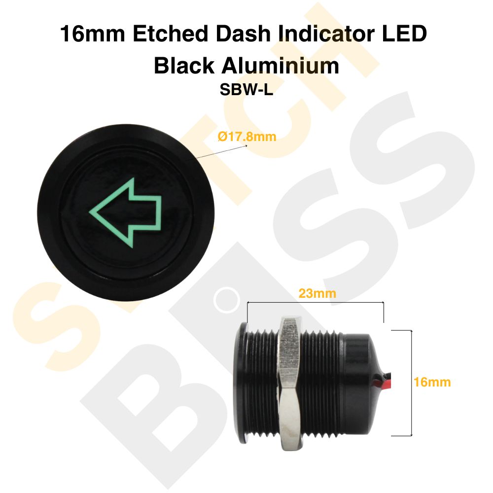 16mm Etched Dash Indicator LED - Black Aluminium