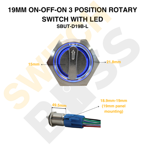 19mm On-Off-On 3 Position Rotary Switch with LED