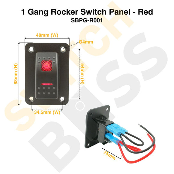 1 Gang Rocker Switch Panel - Red