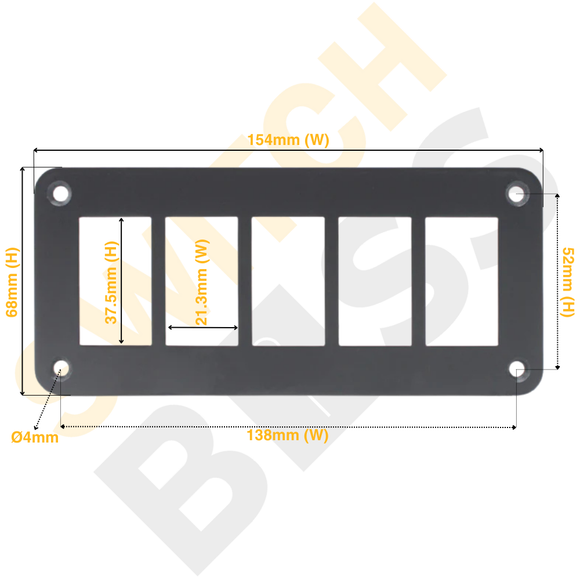 Aluminium 5 Gang Panel - Rocker Switch