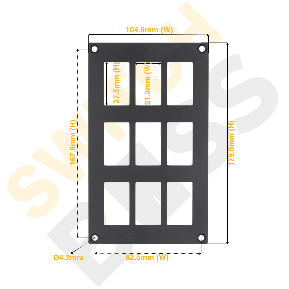 Aluminium 9 Gang Panel - Rocker Switch - 0