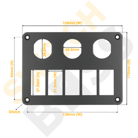 Aluminium 5+3 Gang Panel - Rocker Switch - 0