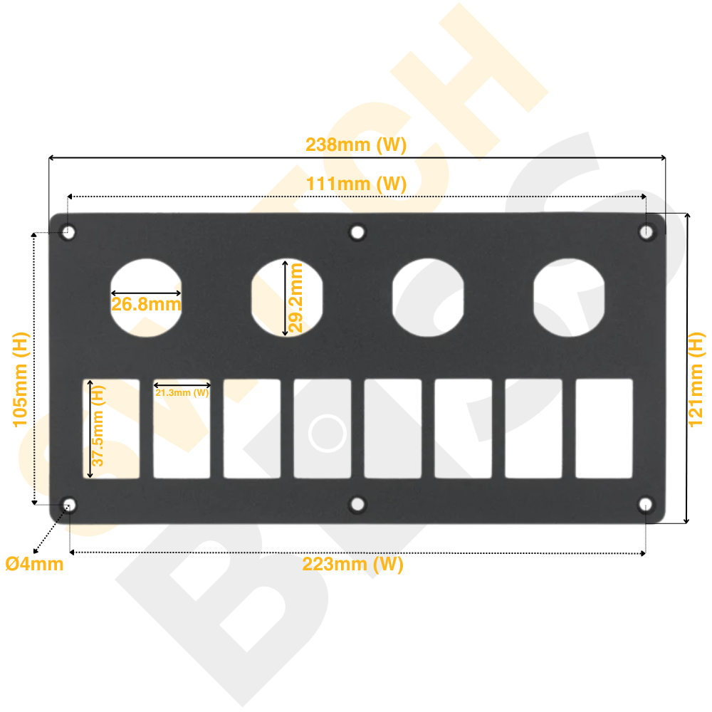 Aluminium 8+4 Gang Panel - Rocker Switch - 0
