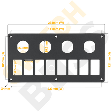 Aluminium 8+4 Gang Panel - Rocker Switch - 0