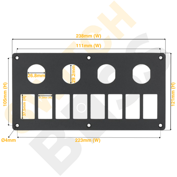 Aluminium 8+4 Gang Panel - Rocker Switch