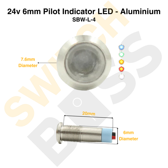 24V 6mm Pilot Indicator LED - Aluminium