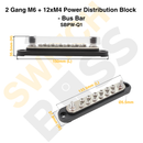 2 Gang M6 + 12xM4 Power Distribution Block - Bus Bar-8