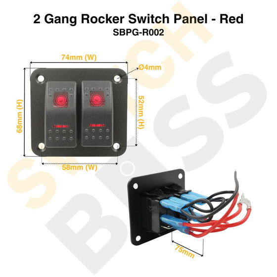 2 Gang Rocker Switch Panel - Red