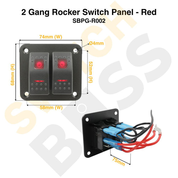 2 Gang Rocker Switch Panel - Red