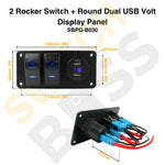 2 Rocker Switch + Round Dual USB Volt Display Panel