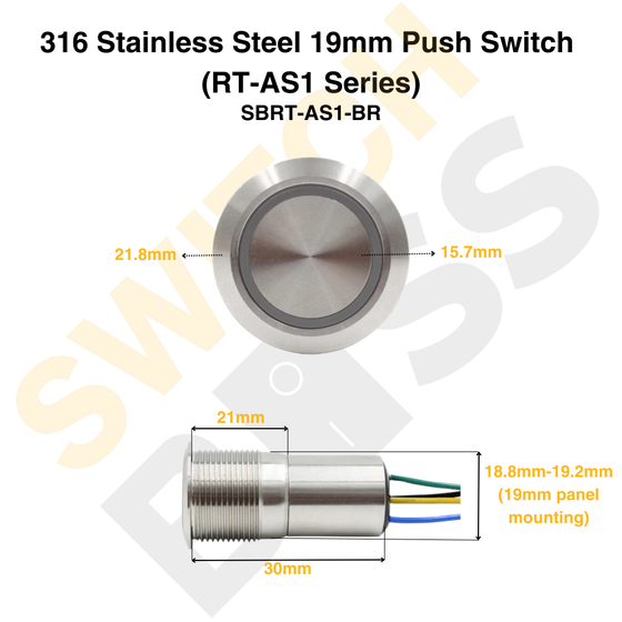 316 Stainless Steel 19mm Push Switch (RT-AS1 Series)