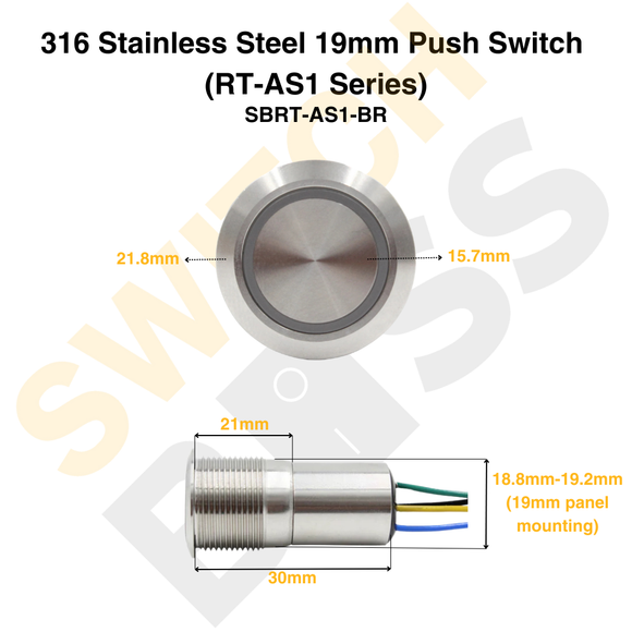 316 Stainless Steel 19mm Push Switch (RT-AS1 Series)