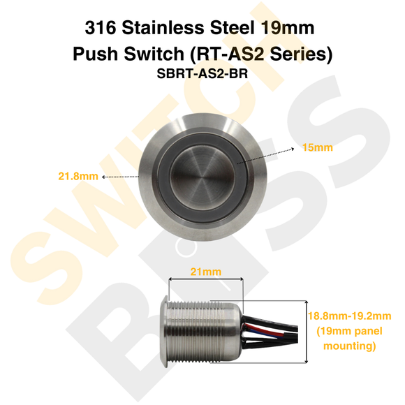 316 Stainless Steel 19mm Push Switch (RT-AS2 Series)