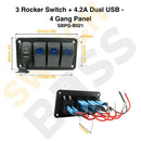 3 Rocker Switch + 4.2A Dual USB - 4 Gang Panel-6