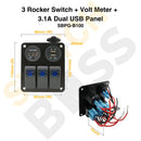 Sizing Guide 3 Rocker Switch + Volt Meter + 3.1A Dual USB Panel
