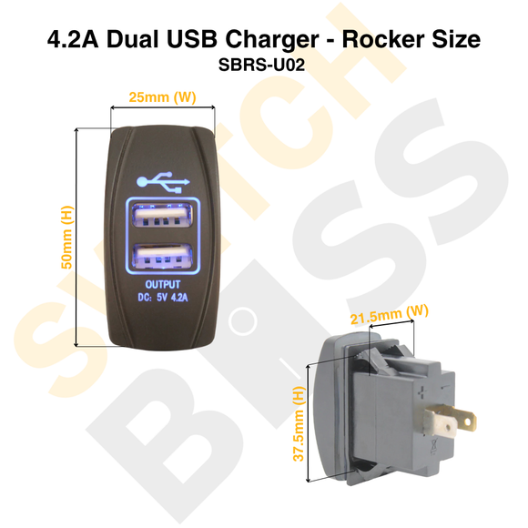 4.2A Dual USB Charger - Rocker Size
