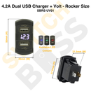 4.2A Dual USB Charger + Volt - Rocker Size-19