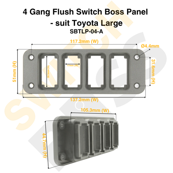 4 Gang Flush Switch Boss Panel - suit Toyota Large