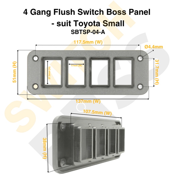 4 Gang Flush Switch Boss Panel - suit Toyota Small