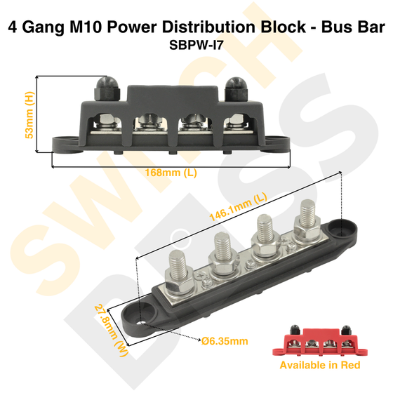 4 Gang M10 Power Distribution Block - Bus Bar