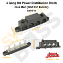 4 Gang M8 Power Distribution Block - Bus Bar (Bolt On Cover)-12