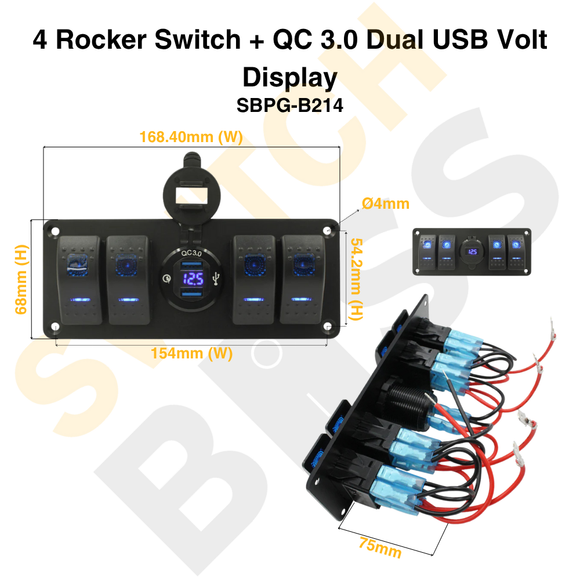 4 Rocker Switch + QC 3.0 Dual USB Volt Display