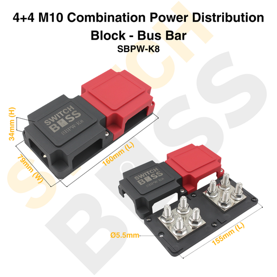 4+4 M10 Combination Power Distribution Block - Bus Bar