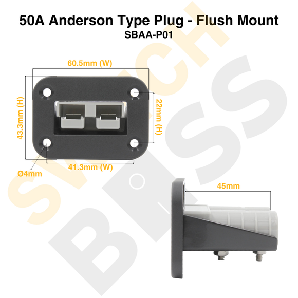 50A Anderson Type Plug - Flush Mount