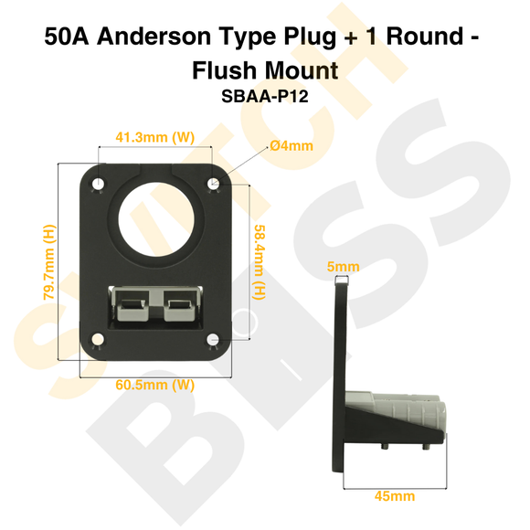 50A Anderson Type Plug + 1 Round - Flush Mount