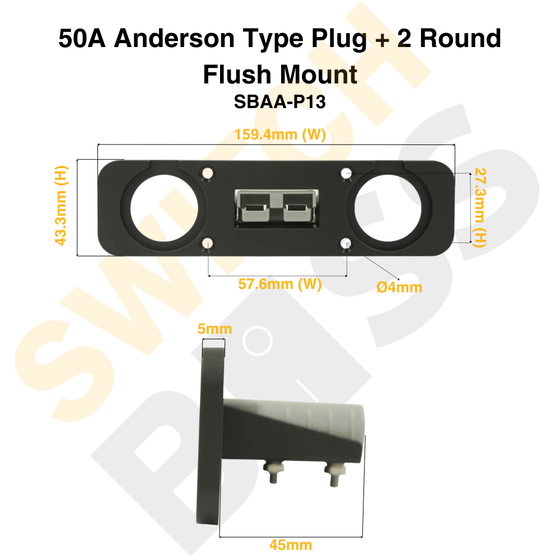 50A Anderson Type Plug + 2 Round - Flush Mount