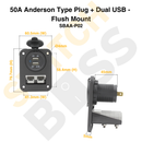 50A Anderson Type Plug + Dual USB - Flush Mount-7