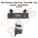 50A Anderson Type Plug + Dual USB + Cig Socket - Flush Mount-6