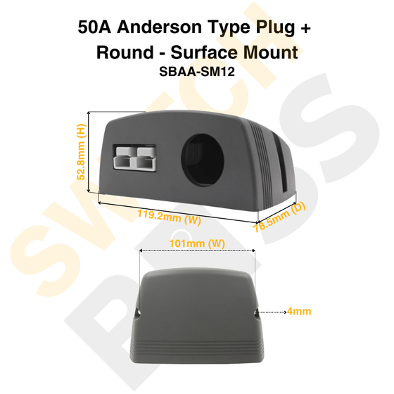 50A Anderson Type Plug + Round - Surface Mount