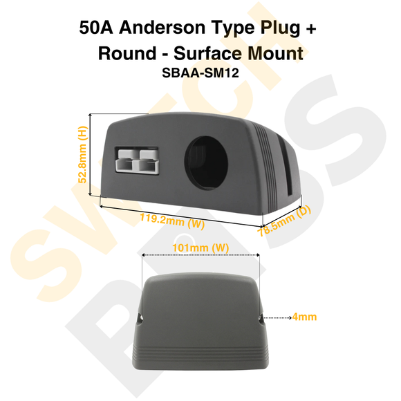 50A Anderson Type Plug + Round - Surface Mount