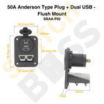 50A Anderson Type Plug + Dual USB - Flush Mount