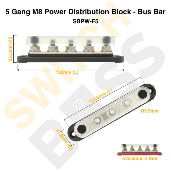 Sizing Guide 5 Gang M8 Power Distribution Block - Bus Bar