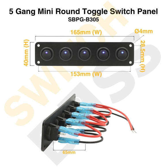 Sizing Guide 5 Gang Mini Round Toggle Switch Panel