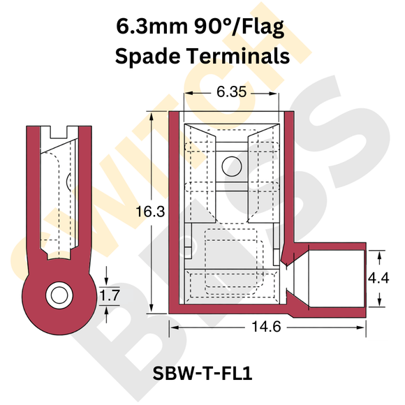 6.3mm 90°/Flag Spade Terminals