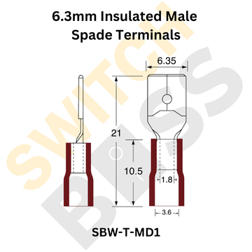6.3mm Insulated Male Spade Terminals Red