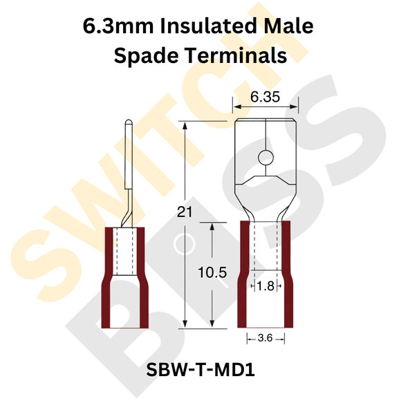6.3mm Insulated Male Spade Terminals Red